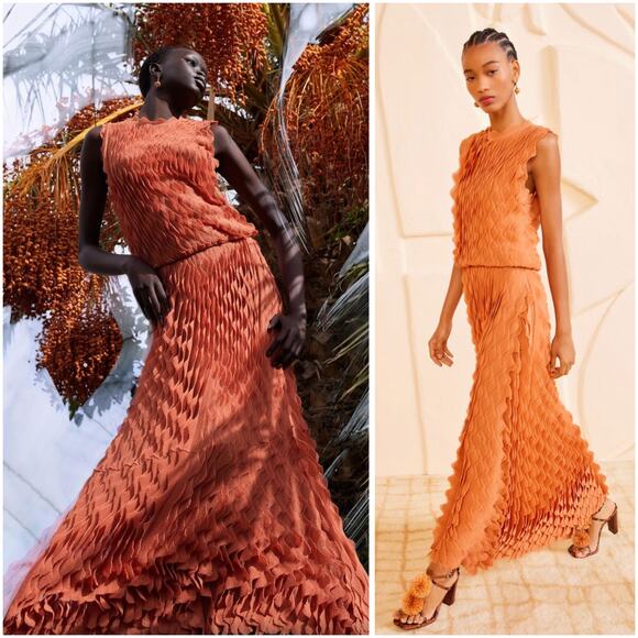 Ulla Johnson Dresses & Skirts - Ulla Johnson Kaelyn Ruffle Scallop Orange Knit Long Maxi Dress P / XS NWT